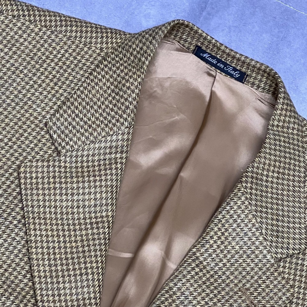Salvatore‎ J Cesarani Sport Coat Mens Large Brown Silk Houndstooth Blazer Italy